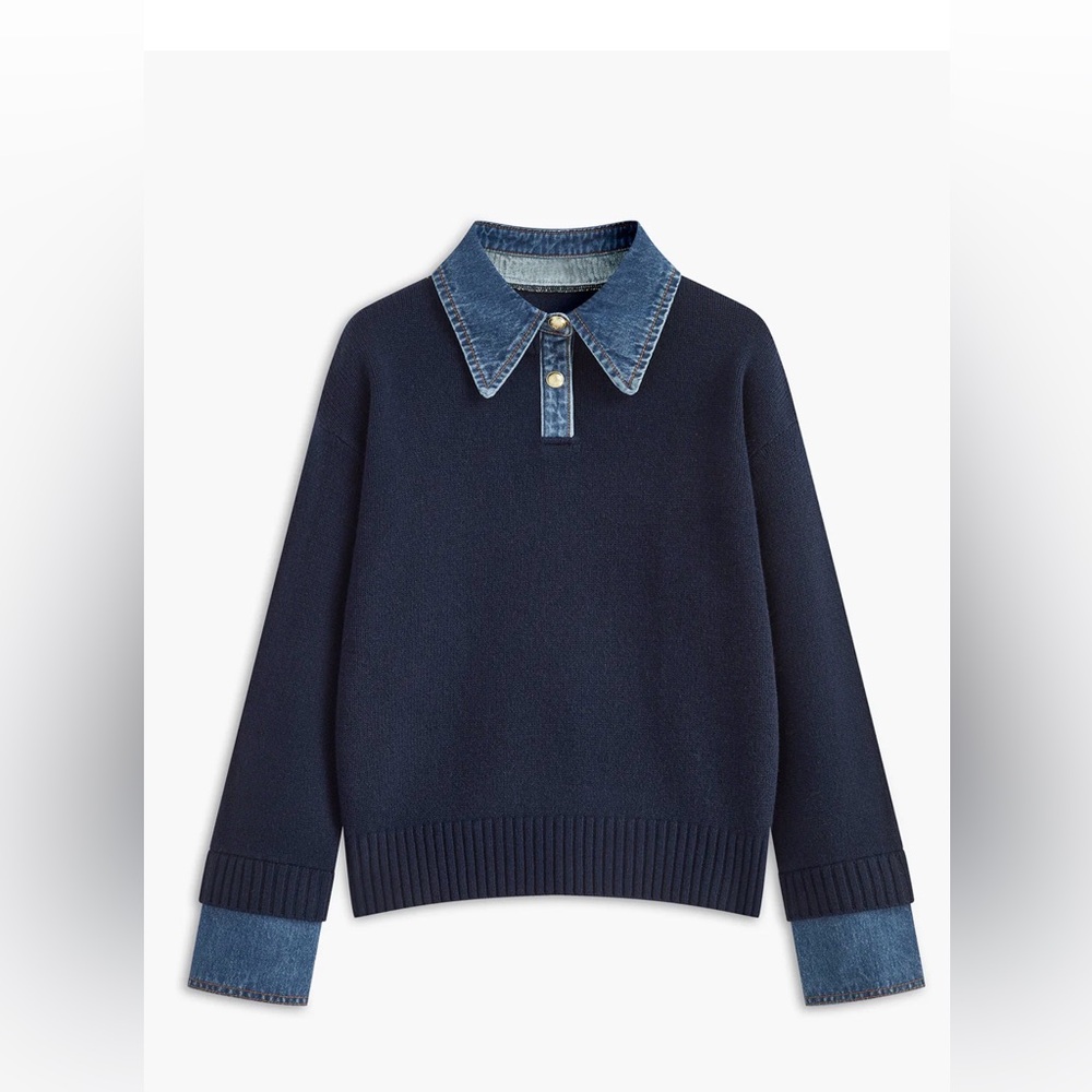 Commense Dark Blue Sweater with Denim Accent